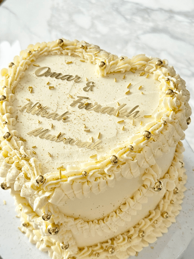 White & Gold Heart shaped Vintage Nikkah Wedding Cake