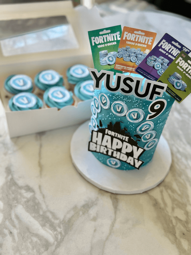 Personalised Fortnite V-Bucks Cake toppers