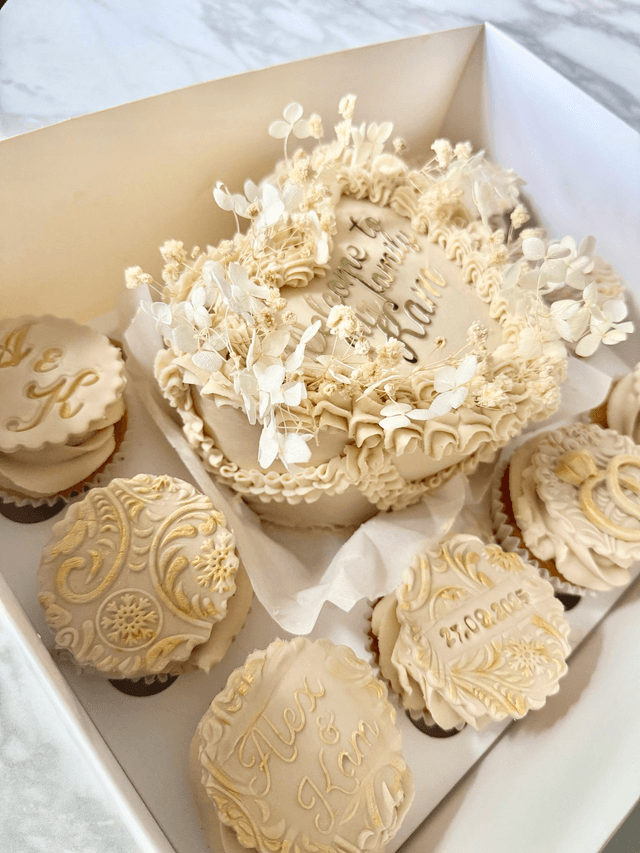 Engagement Bento Cake & Cupcakes