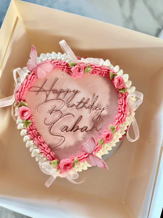 Pink Heart shaped Vintage Birthday Cake