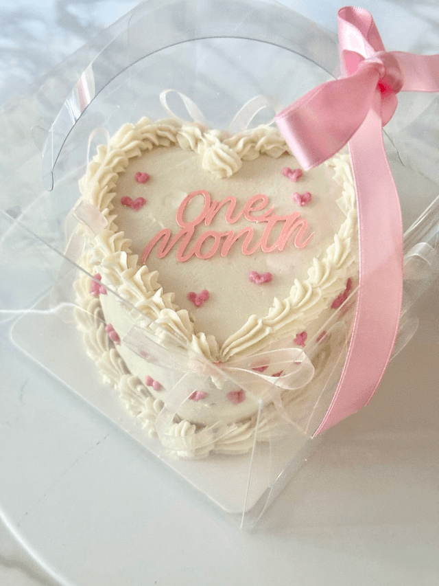 White Heart-shaped Baby Cake, pink hearts