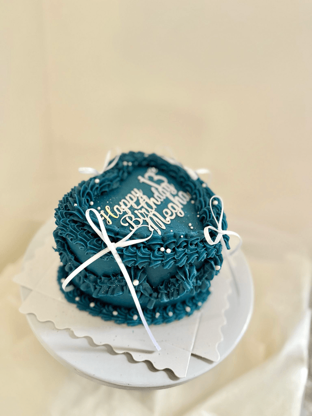 Blue Vintage Heart Birthday Cake