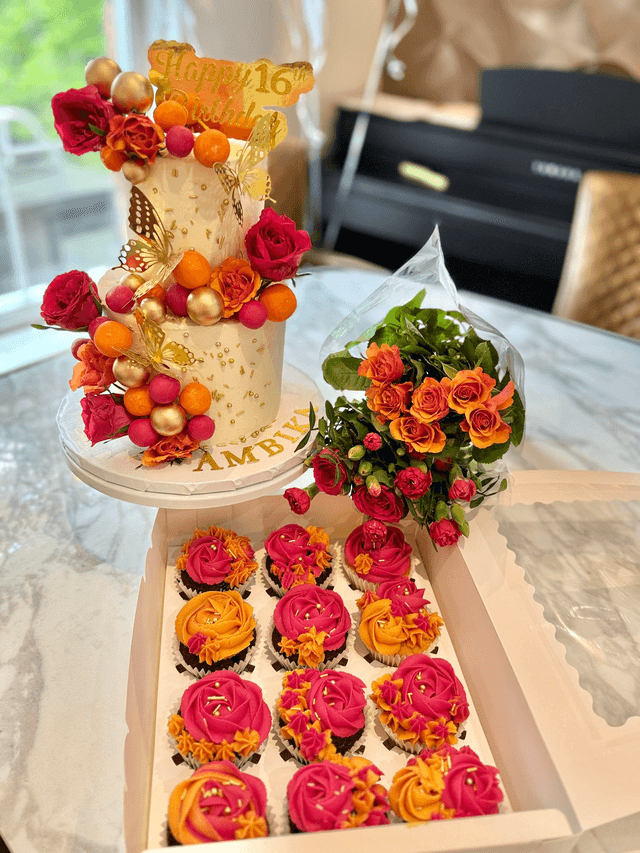 Vibrant Pink & Orange Birthday Cupcakes Box 