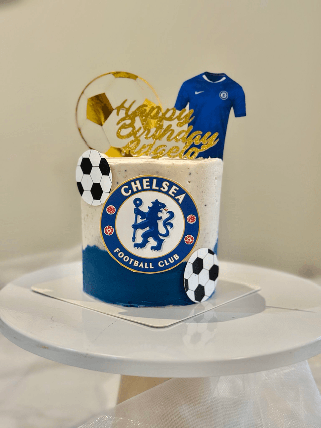 Blue Chelsea Football Birthday Cake