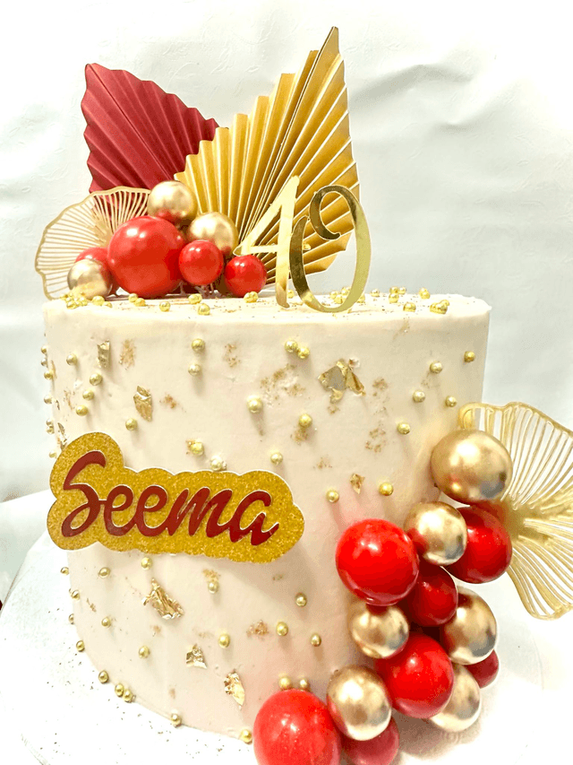 Elegant Red & Gold Birthday cake