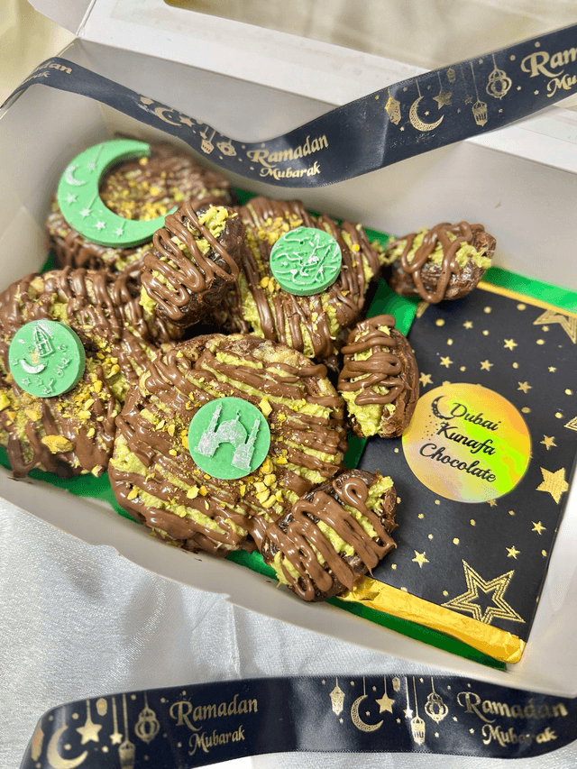 Ramadan Dubai Pistachio Kunafa Chocolate, Kunafa Brownies, Kunafa Chunky chocolate chip Cookies, Kunafa Dates!