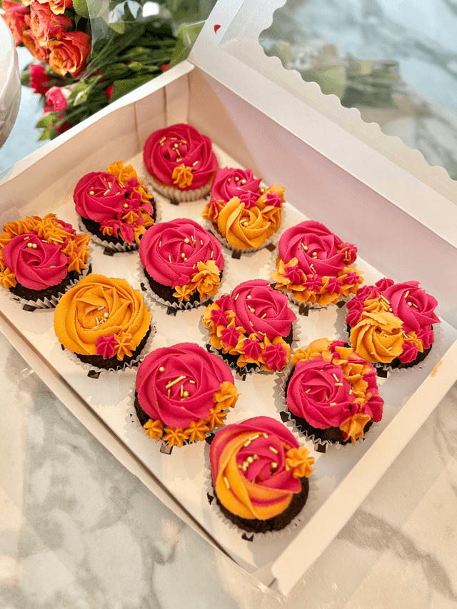 Vibrant Pink & Orange Birthday Cupcakes Box 
