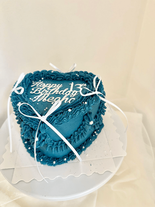 Blue Vintage Heart Birthday Cake