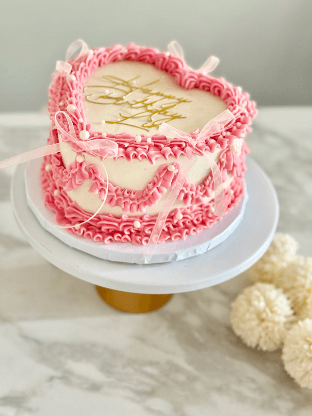 Pink & white Heart Vintage Birthday Cake