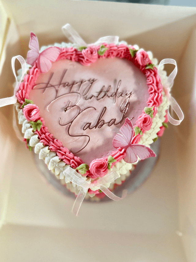 Pink Heart shaped Vintage Birthday Cake