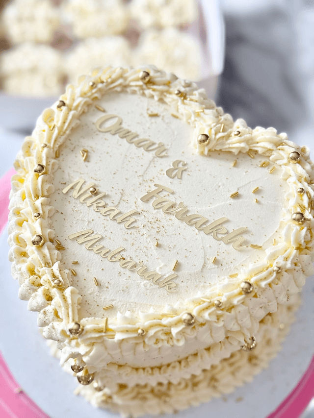 White & Gold Heart shaped Vintage Nikkah Wedding Cake