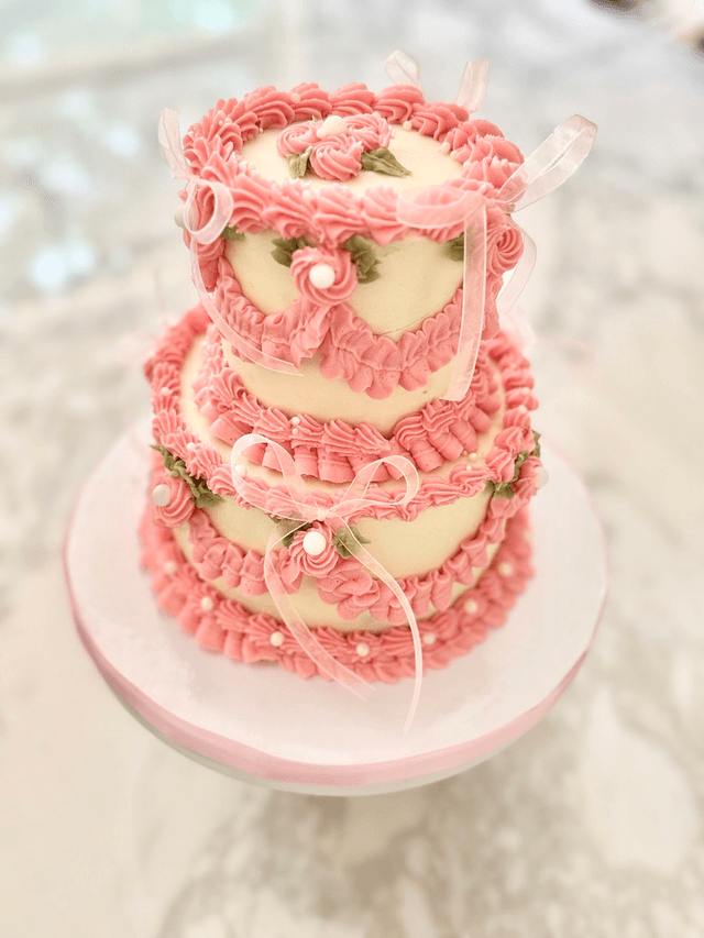 Pink 2 tier Vintage Birthday Cake
