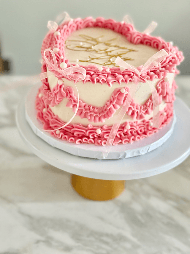 Pink & white Heart Vintage Birthday Cake