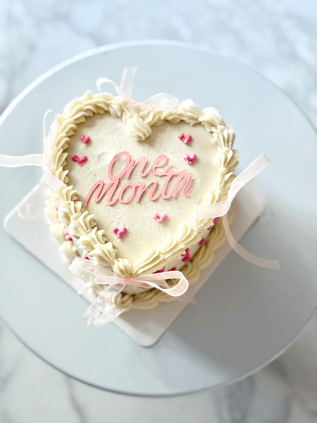 White Heart-shaped Baby Cake, pink hearts