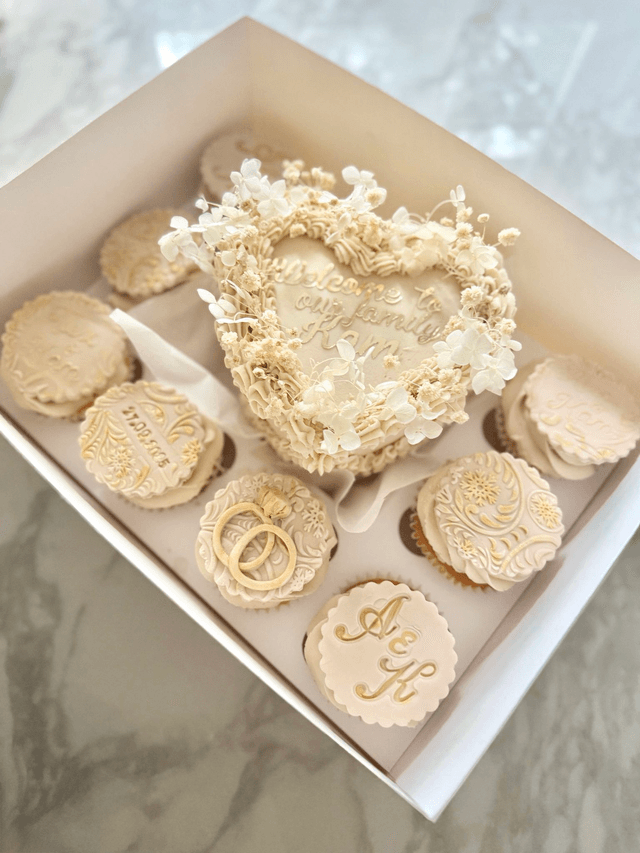 Engagement Bento Cake & Cupcakes