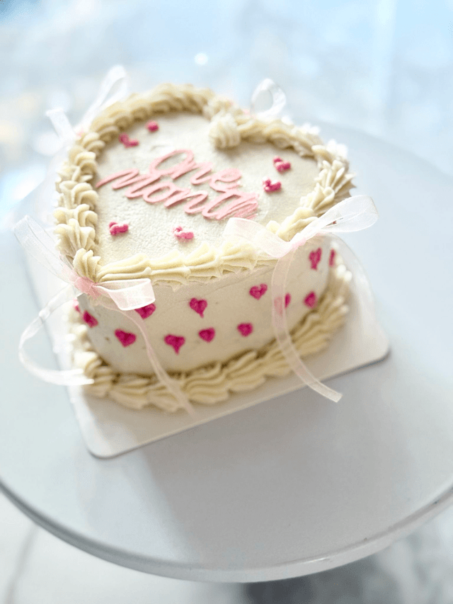 White Heart-shaped Baby Cake, pink hearts