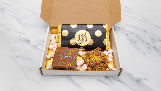 MINI BOX Dubai Pistachio Kunafa Chocolate, Kunafa Brownies, Kunafa Chunky chocolate chip Cookie