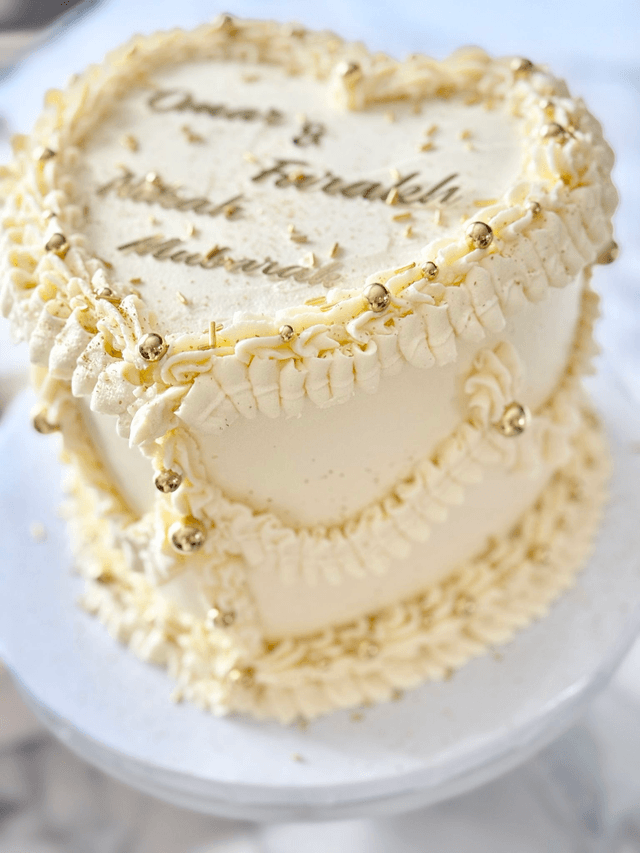 White & Gold Heart shaped Vintage Nikkah Wedding Cake