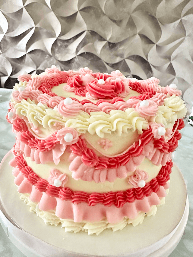 Vintage Red & Pink Birthday cake