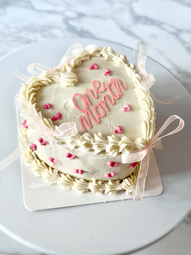 White Heart-shaped Baby Cake, pink hearts