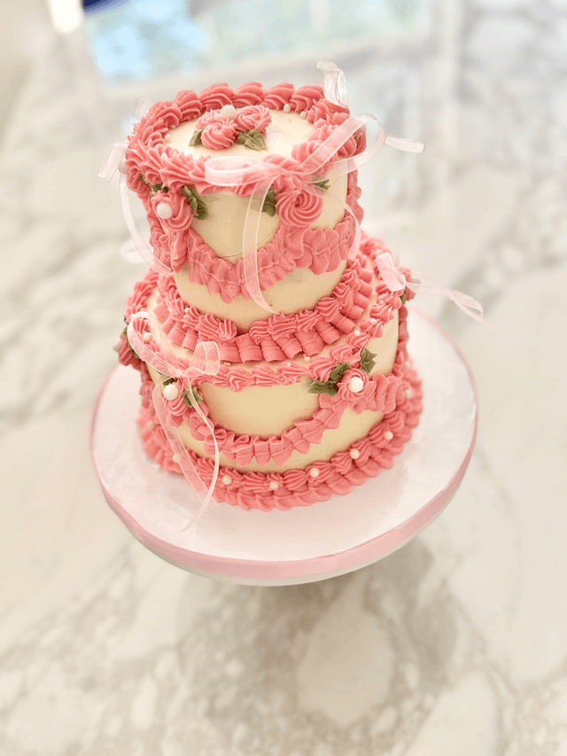 Pink 2 tier Vintage Birthday Cake