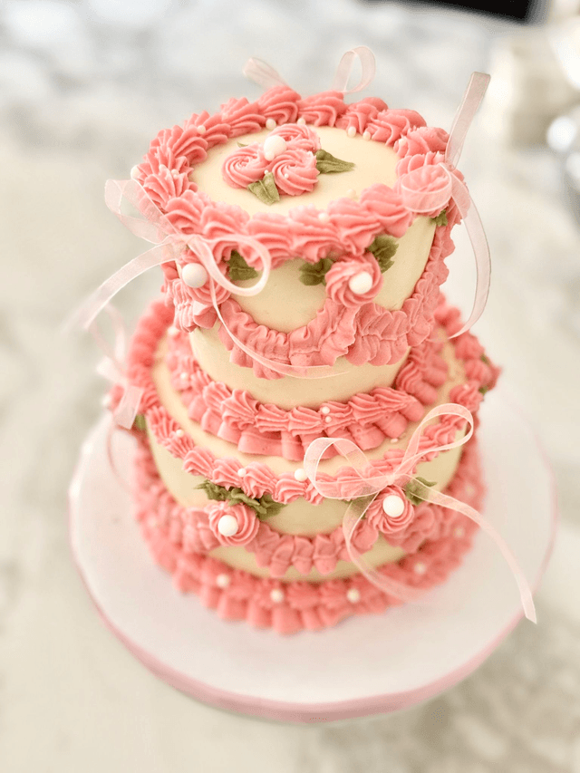 Pink 2 tier Vintage Birthday Cake