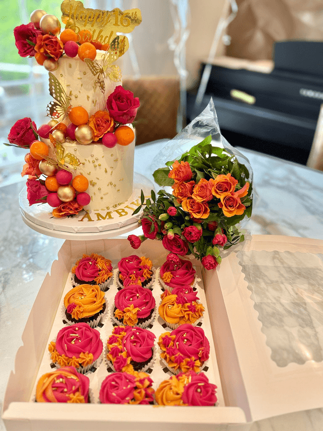 Vibrant Pink & Orange Birthday Cupcakes Box 