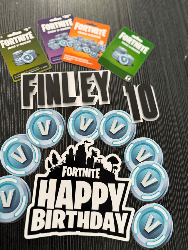 Personalised Fortnite V-Bucks Cake toppers