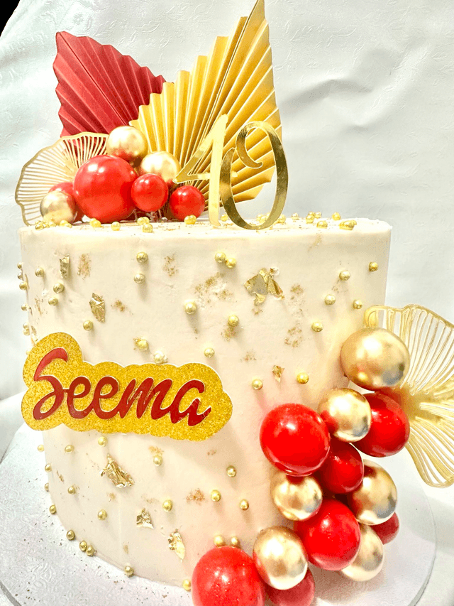 Elegant Red & Gold Birthday cake