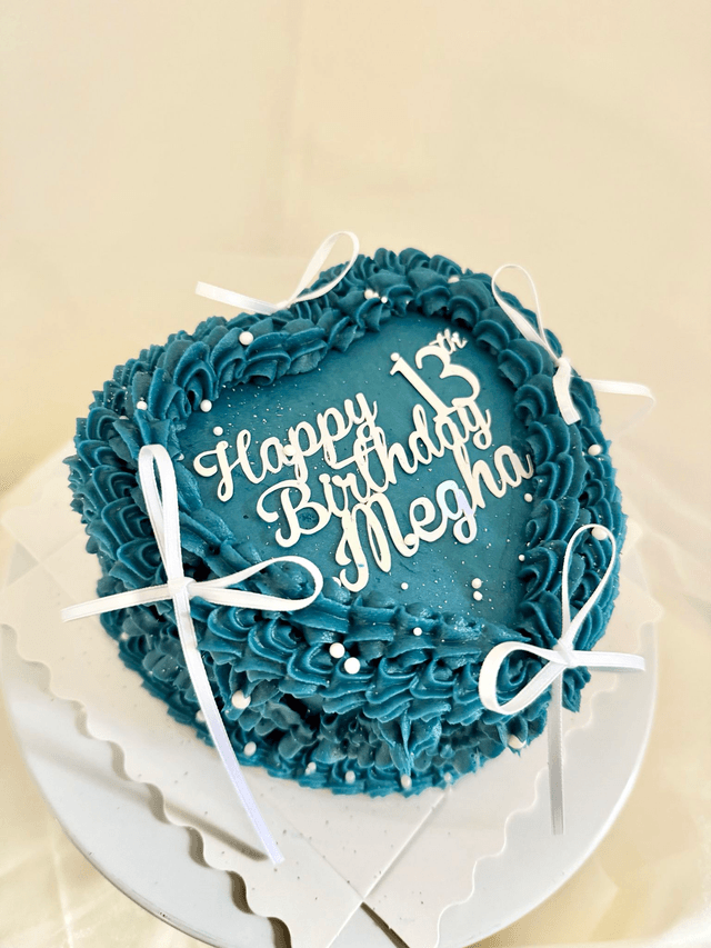Blue Vintage Heart Birthday Cake