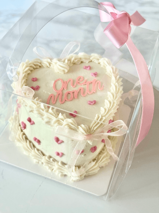 White Heart-shaped Baby Cake, pink hearts