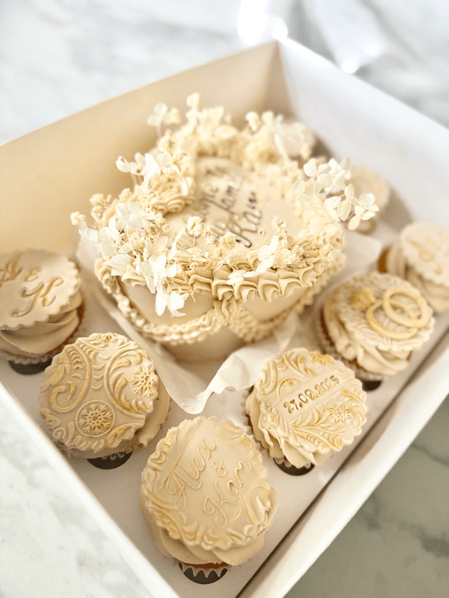 Engagement Bento Cake & Cupcakes