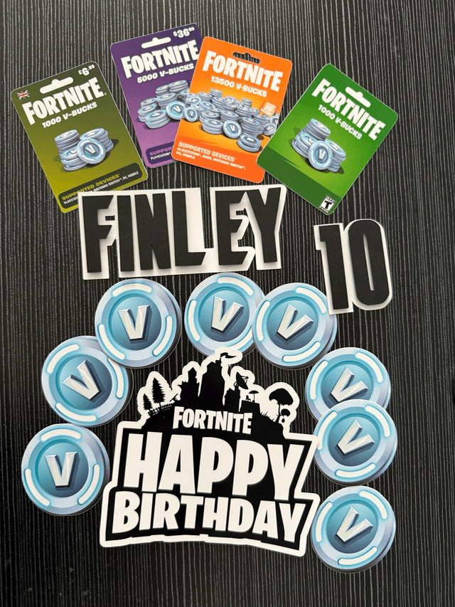 Personalised Fortnite V-Bucks Cake toppers
