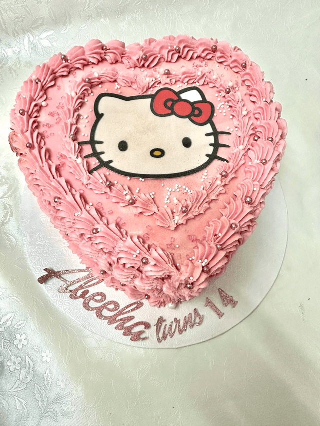 Hello Kitty Pink Heart shaped Birthday Cake