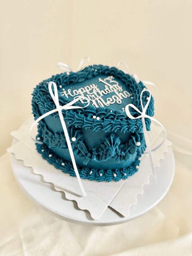 Blue Vintage Heart Birthday Cake