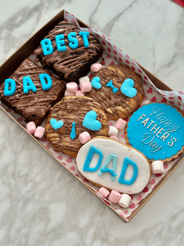 Father’s  Day Brownies, Chunky chocolate chip Cookies, vanilla biscuits