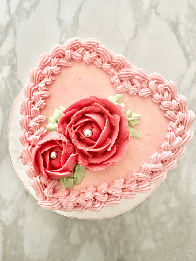 Pink Heart-shaped Vintage Birthday Cake