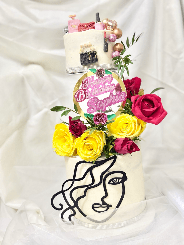 White 2 tier Floating Birthday Cake with Fresh flowers