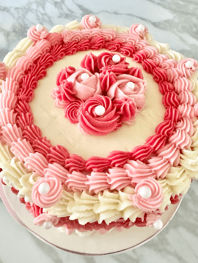 Vintage Red &amp; Pink Birthday cake