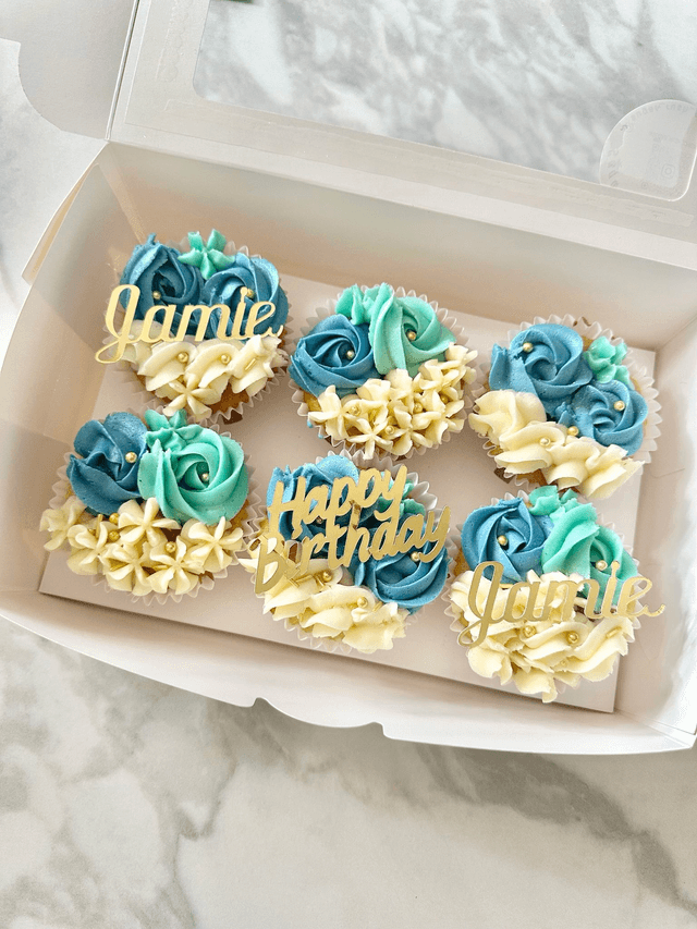 Blues &amp; white Birthday Cupcakes