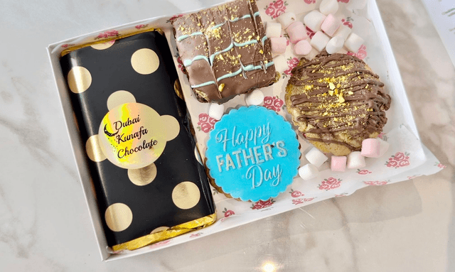 Father’s Day Dubai Pistachio Kunafa Chocolate, Kunafa Brownies, Kunafa Chunky chocolate chip Cookies, Father’s Day Biscuit