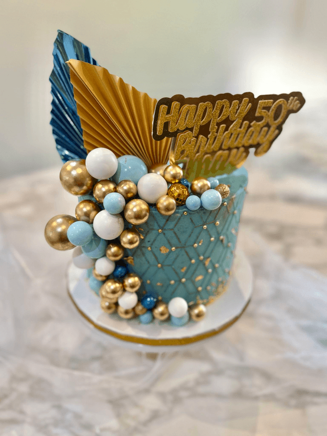 Blue &amp; Gold Birthday Cake for Dad