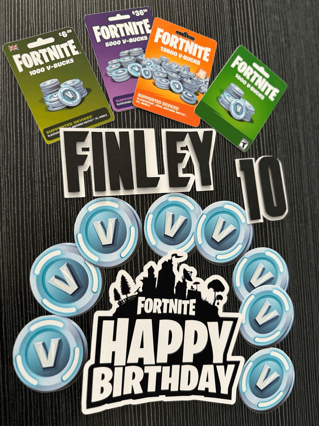 Personalised Fortnite V-Bucks Cake toppers