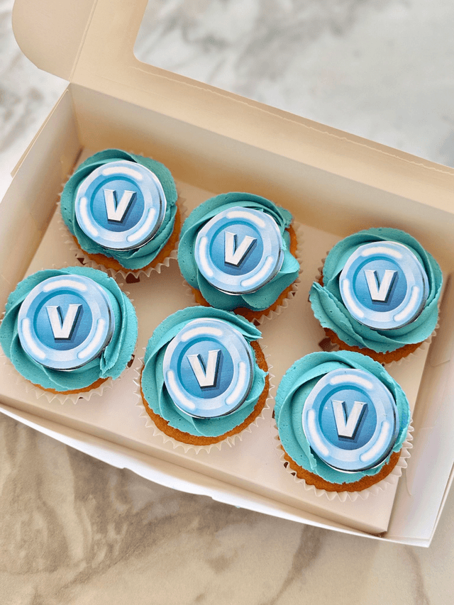 Blue V Bucks Fortnite Birthday Cupcakes