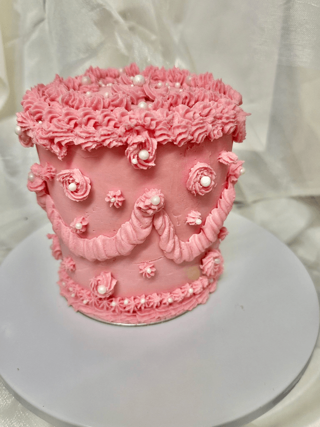 Pink Heart-shaped Vintage Birthday Cake