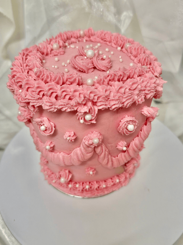 Pink Heart-shaped Vintage Birthday Cake