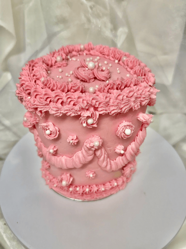 Pink Heart-shaped Vintage Birthday Cake